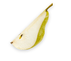 Poire fraîche posée à plat sur fond transparent