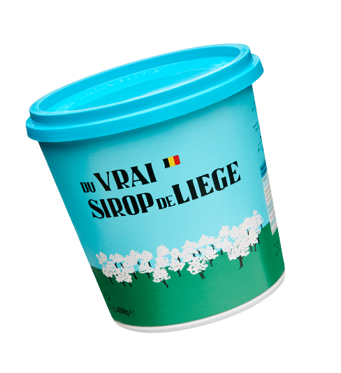 Pot de Sirop de Liège Classique avec couvercle bleu sur fond transparent