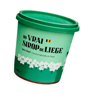 Pot de Sirop de Liège 100% Fruit avec couvercle vert sur fond transparent