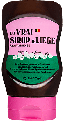 Knijpfles Sirop de Liège Framboos, officiële packshot op witte achtergrond