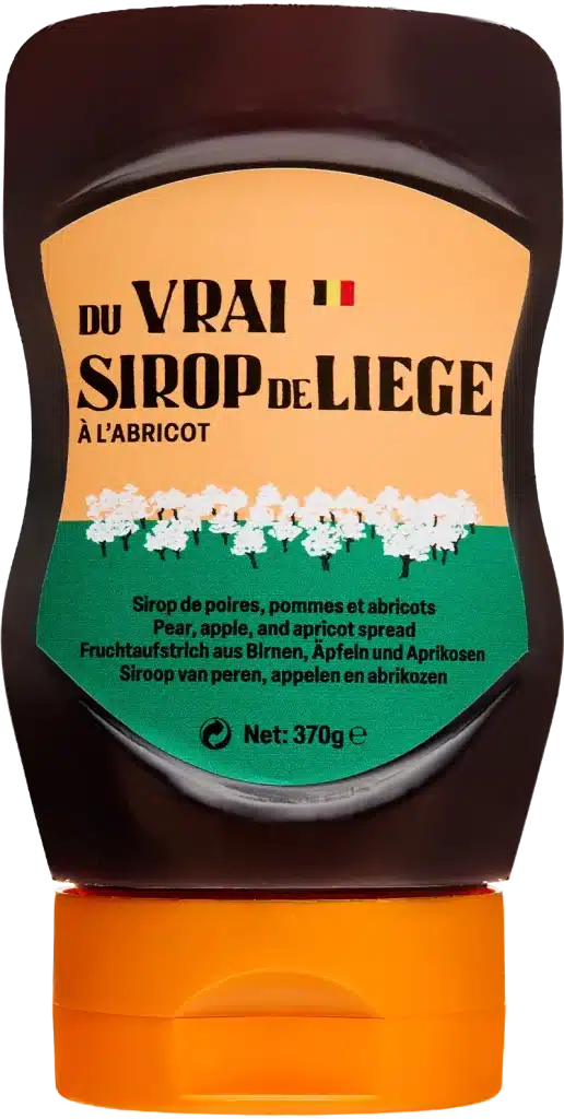 Squeeze de Sirop de Liège À l’abricot, packshot officiel sur fond blanc