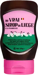 Knijpfles Sirop de Liège Framboos, officiële packshot op witte achtergrond